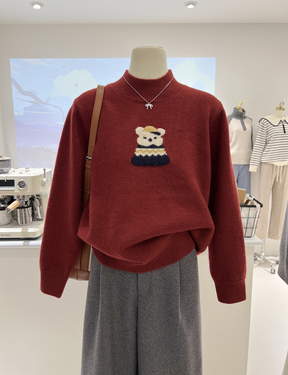 Cubs cartoon tops loose knitted sweater for women