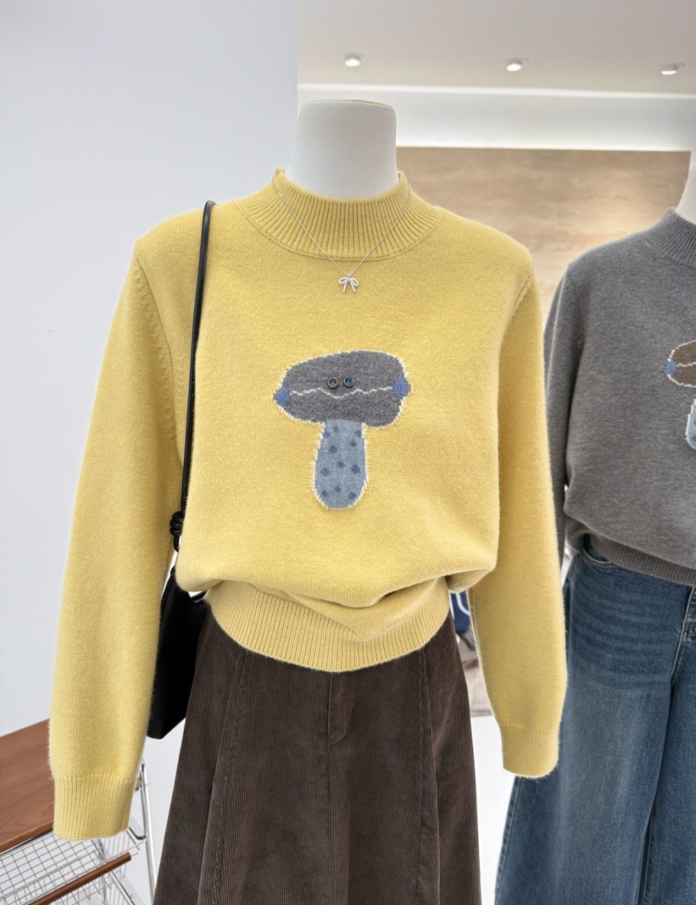 Loose half high collar knitted tops thermal pullover sweater