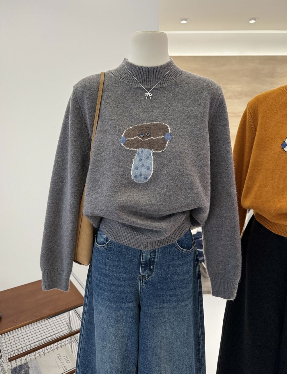 Loose half high collar knitted tops thermal pullover sweater