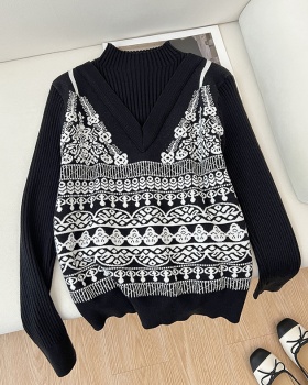 Jacquard half high collar sweater autumn and winter knitted tops
