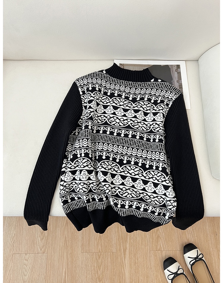 Jacquard half high collar sweater autumn and winter knitted tops