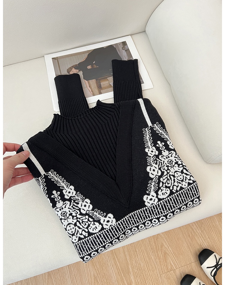 Jacquard half high collar sweater autumn and winter knitted tops