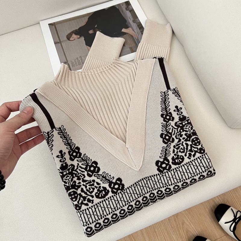 Jacquard half high collar sweater autumn and winter knitted tops