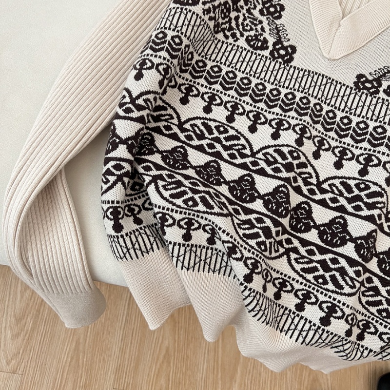 Jacquard half high collar sweater autumn and winter knitted tops