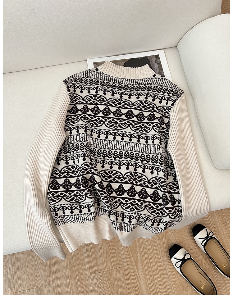 Jacquard half high collar sweater autumn and winter knitted tops