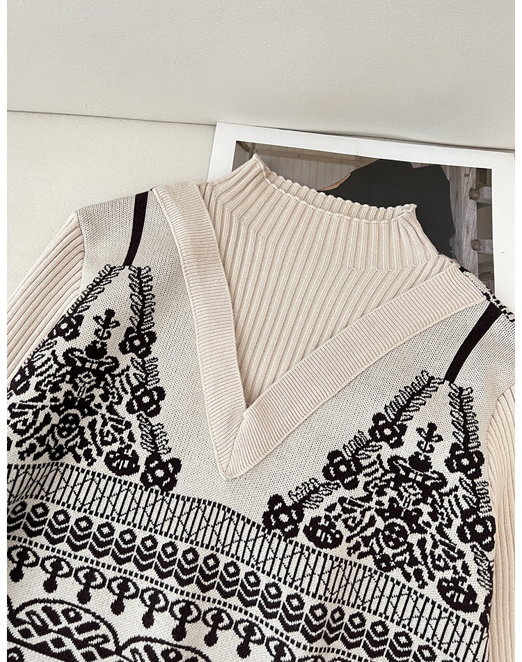Jacquard half high collar sweater autumn and winter knitted tops