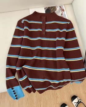 Long sleeve mixed colors stripe autumn and winter sweater