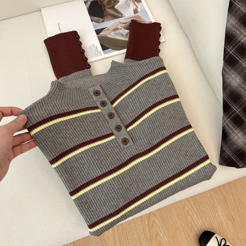 Long sleeve mixed colors stripe autumn and winter sweater