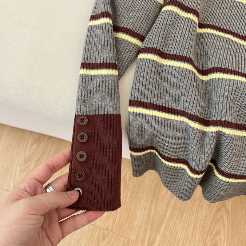 Long sleeve mixed colors stripe autumn and winter sweater