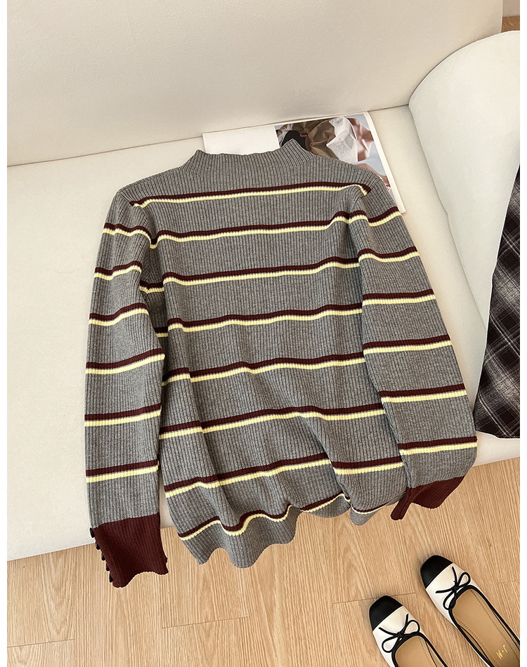 Long sleeve mixed colors stripe autumn and winter sweater