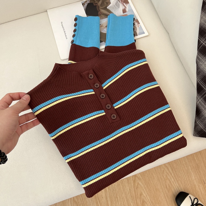 Long sleeve mixed colors stripe autumn and winter sweater