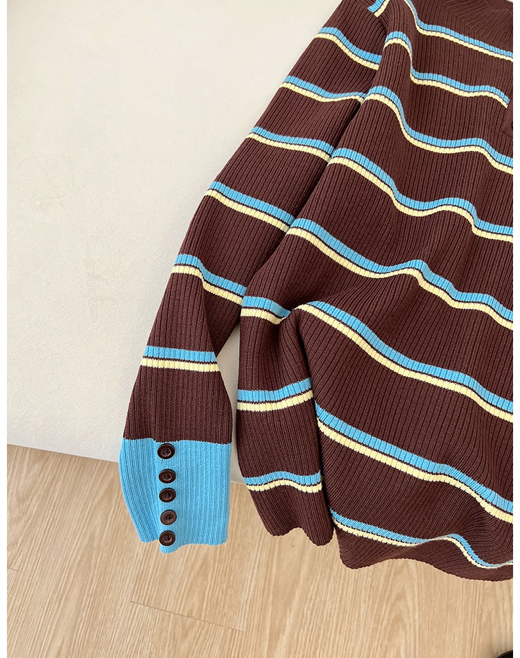 Long sleeve mixed colors stripe autumn and winter sweater