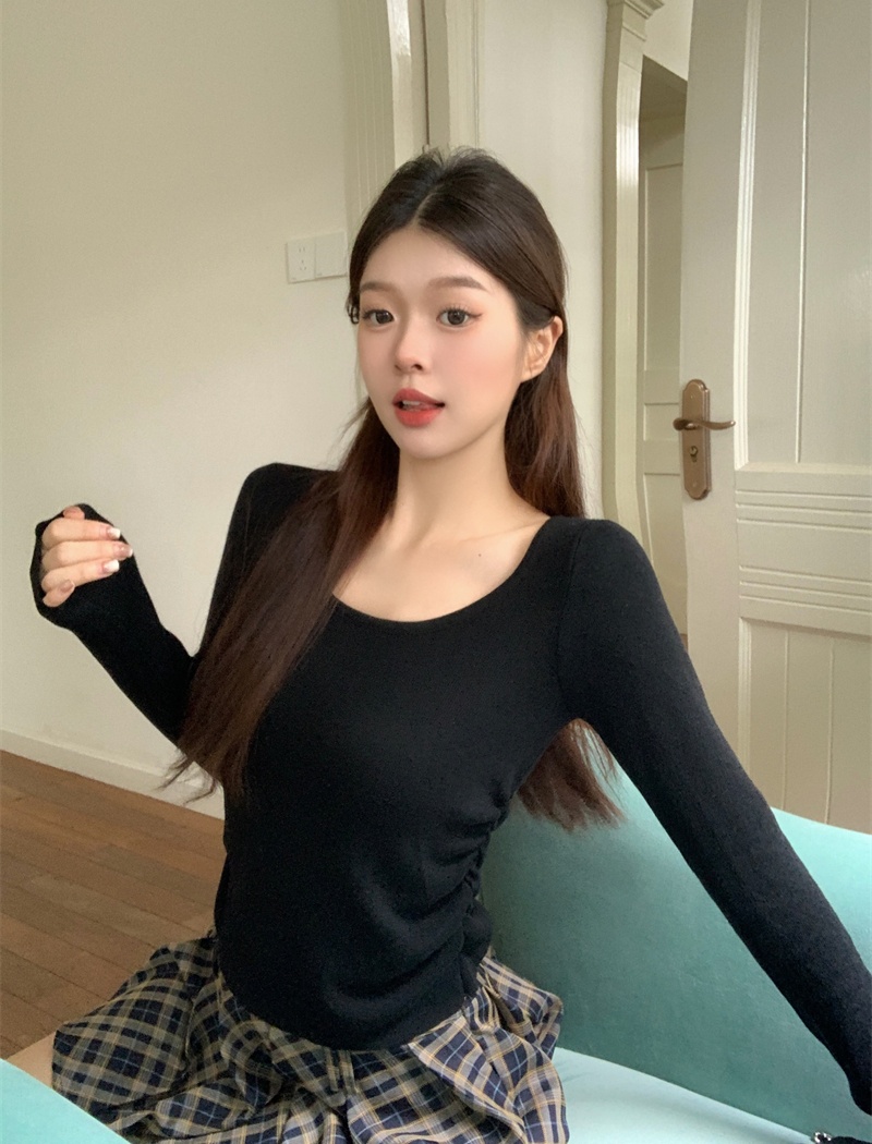 U-neck temperament slim knitted big elasticity autumn tops