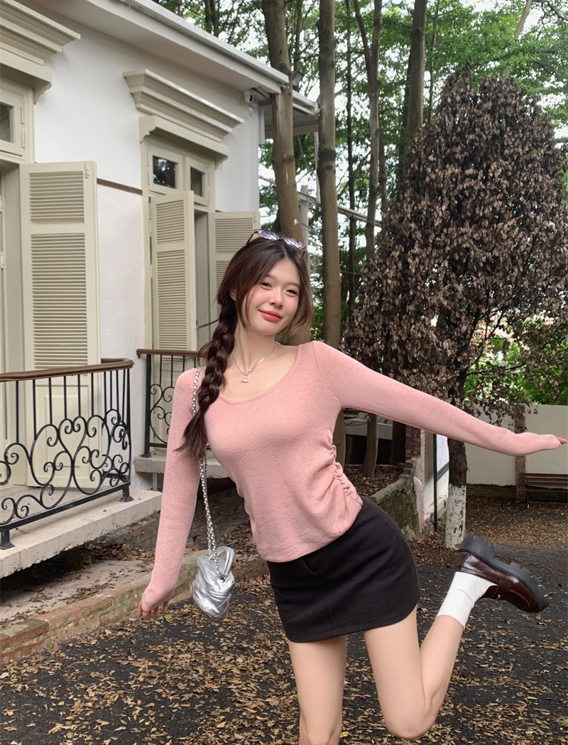 U-neck temperament slim knitted big elasticity autumn tops