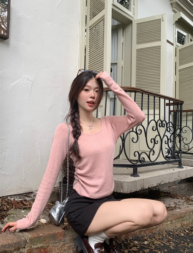 U-neck temperament slim knitted big elasticity autumn tops