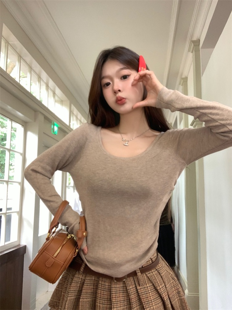 U-neck temperament slim knitted big elasticity autumn tops
