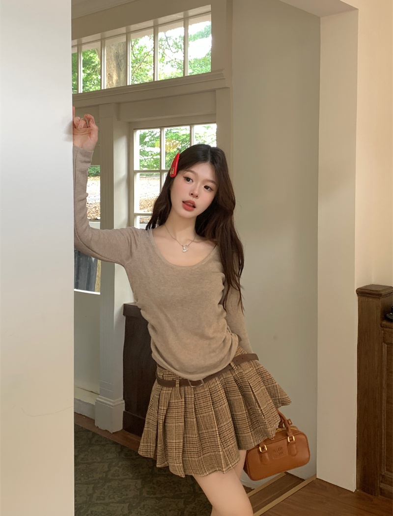 U-neck temperament slim knitted big elasticity autumn tops