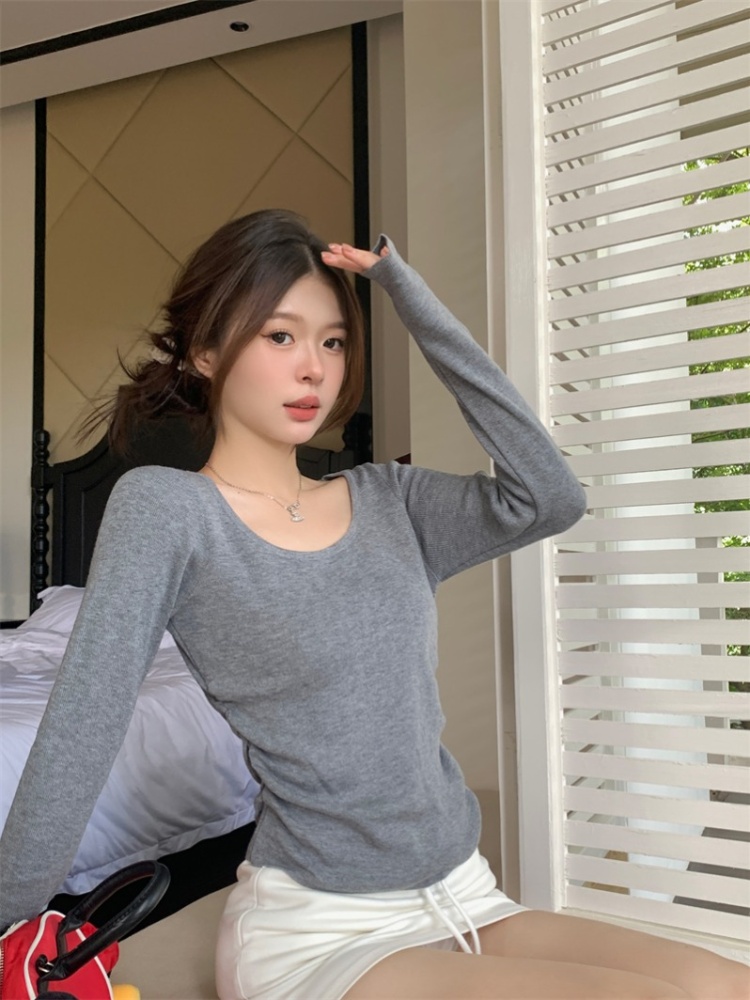 U-neck temperament slim knitted big elasticity autumn tops