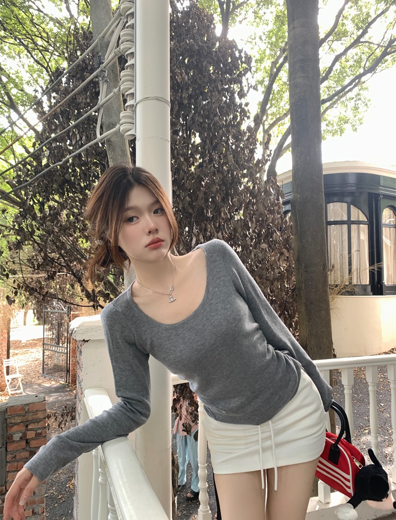 U-neck temperament slim knitted big elasticity autumn tops