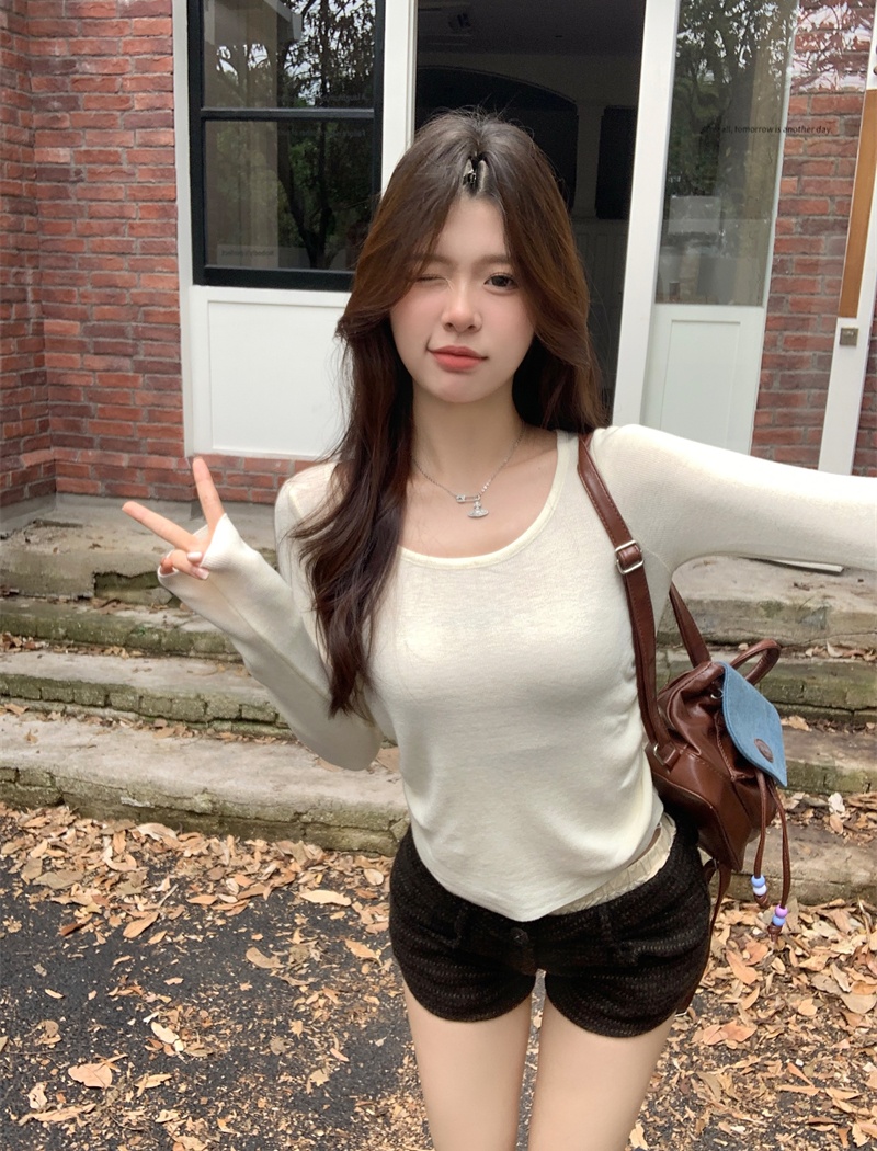 U-neck temperament slim knitted big elasticity autumn tops