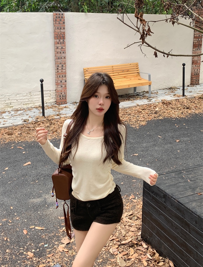 U-neck temperament slim knitted big elasticity autumn tops