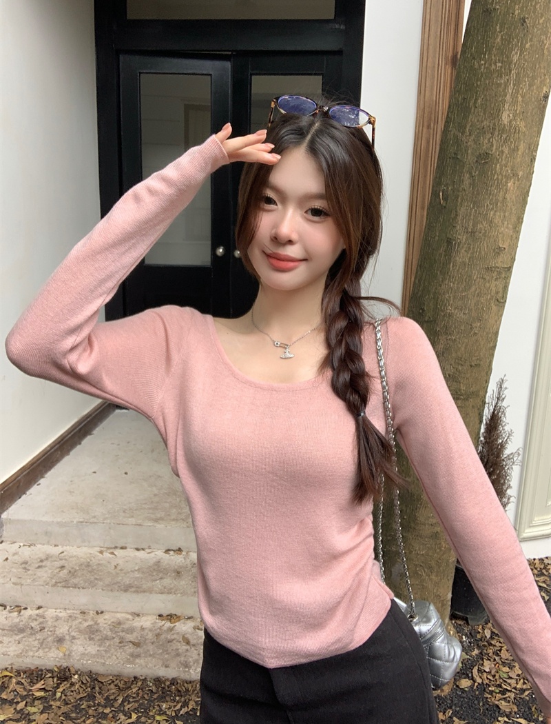 U-neck temperament slim knitted big elasticity autumn tops