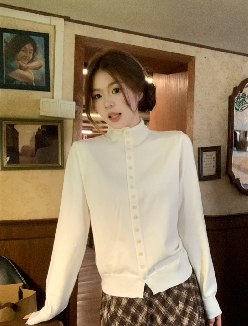 Retro knitted bottoming shirt all-match cardigan for women