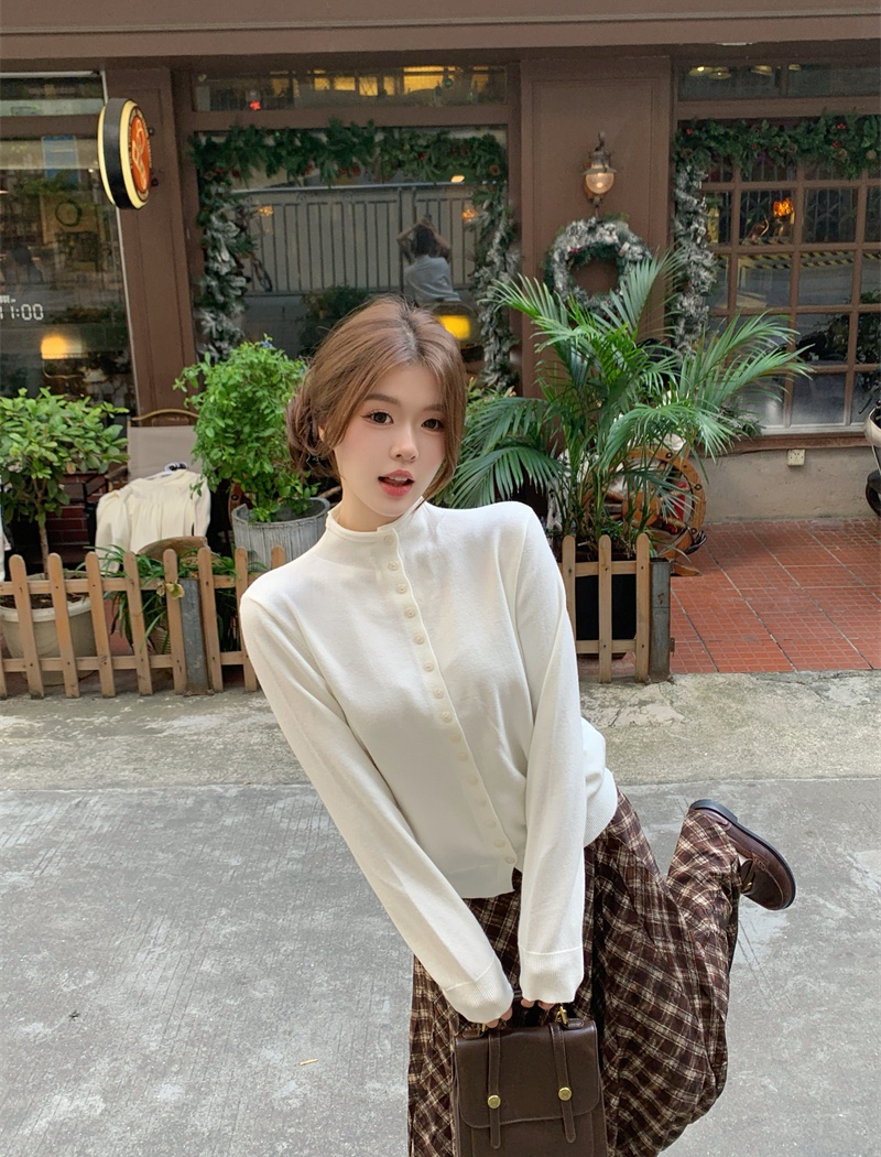 Retro knitted bottoming shirt all-match cardigan for women