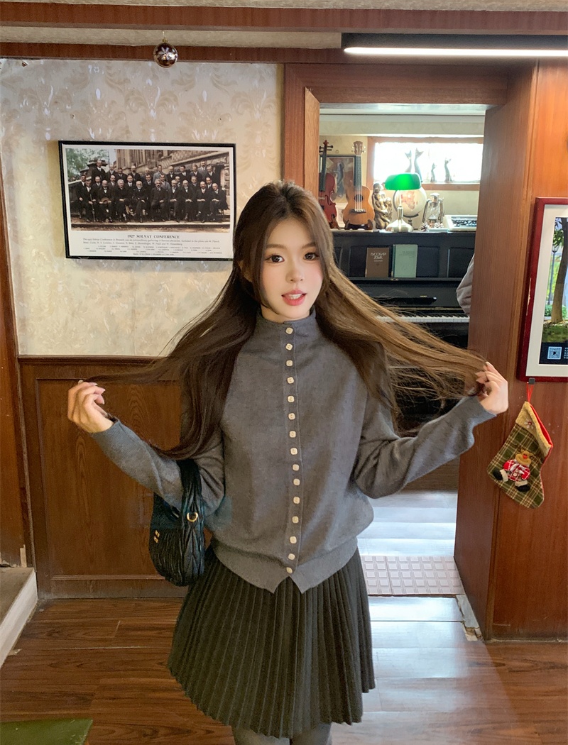 Retro knitted bottoming shirt all-match cardigan for women