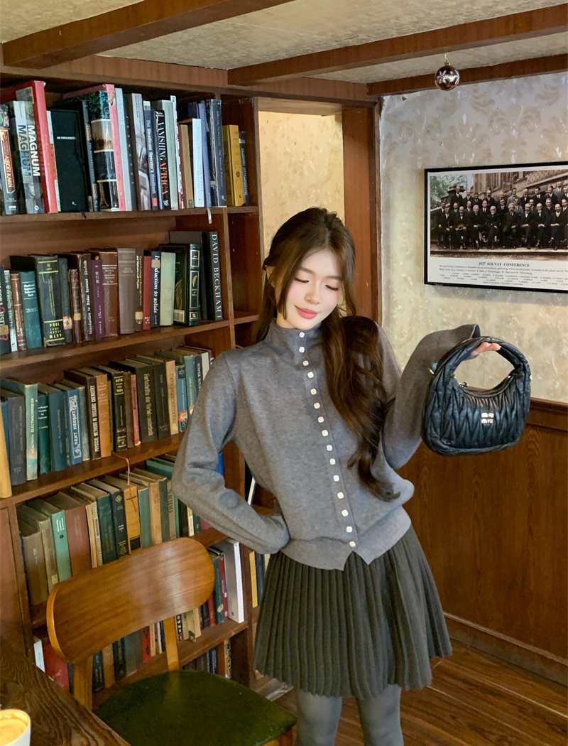 Retro knitted bottoming shirt all-match cardigan for women