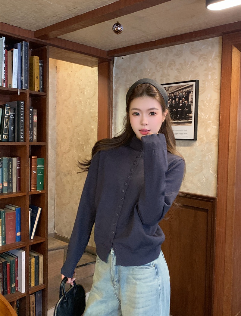 Retro knitted bottoming shirt all-match cardigan for women