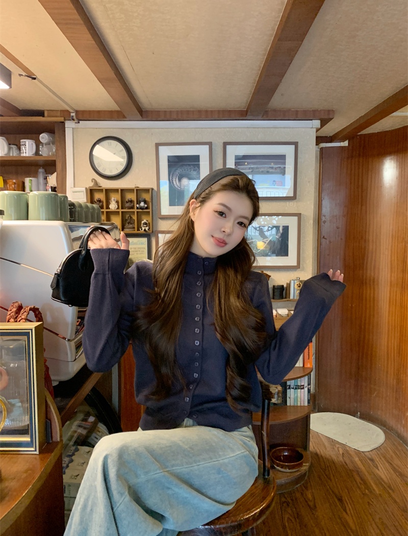 Retro knitted bottoming shirt all-match cardigan for women