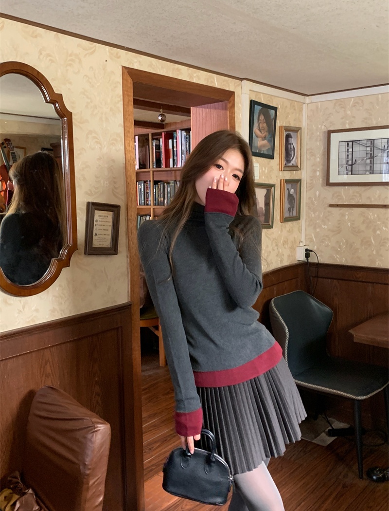 High collar bottoming shirt slim tops for women