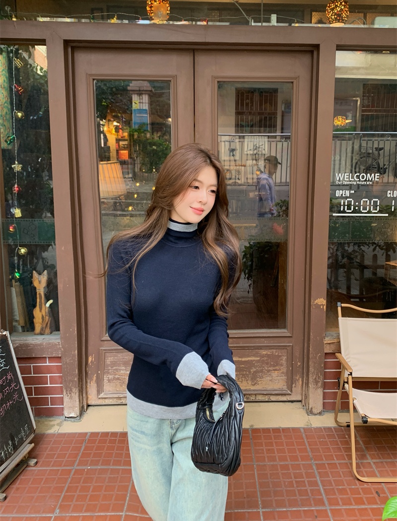 High collar bottoming shirt slim tops for women