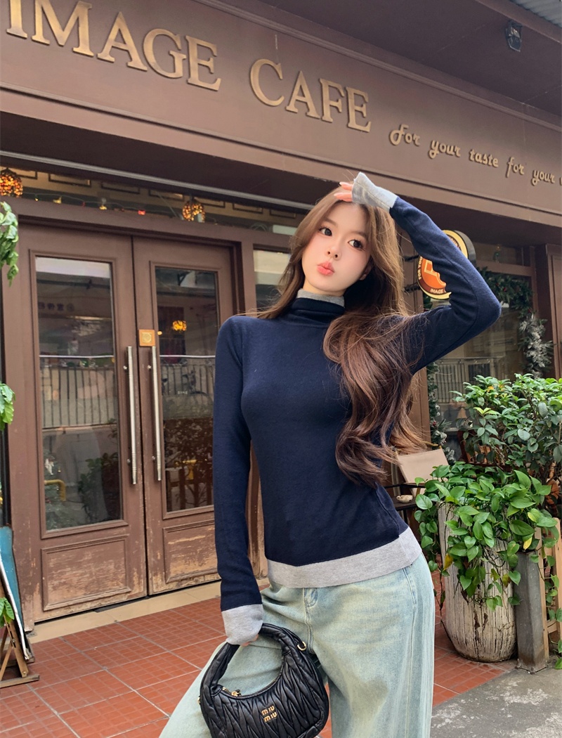 High collar bottoming shirt slim tops for women