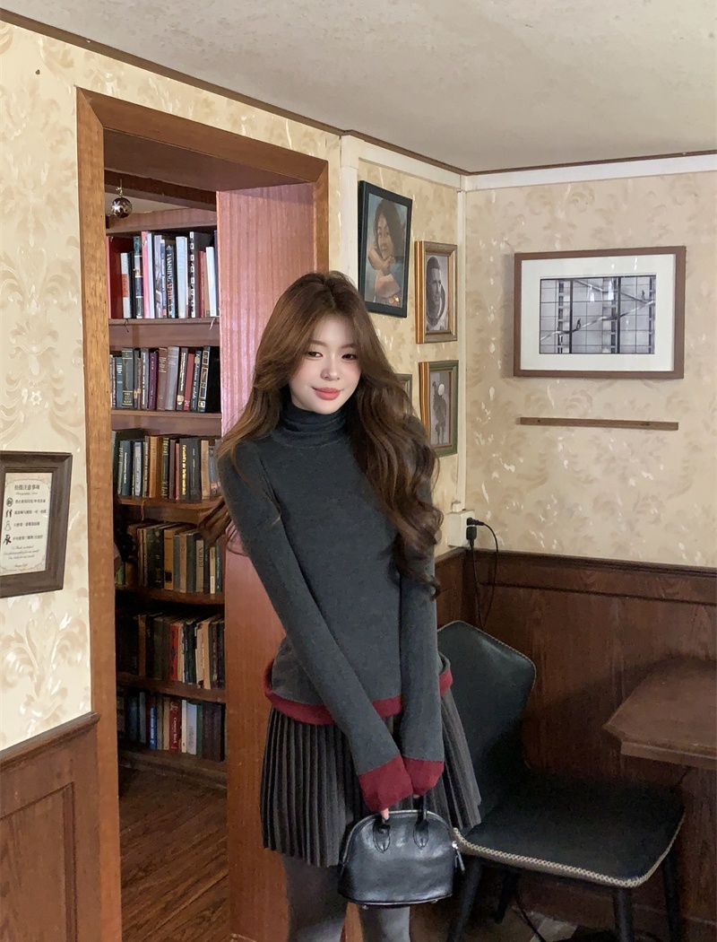 High collar bottoming shirt slim tops for women