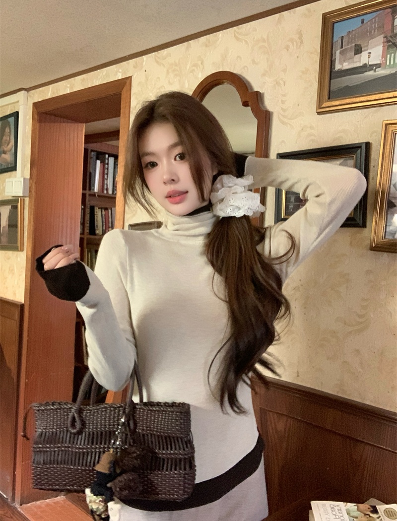 High collar bottoming shirt slim tops for women