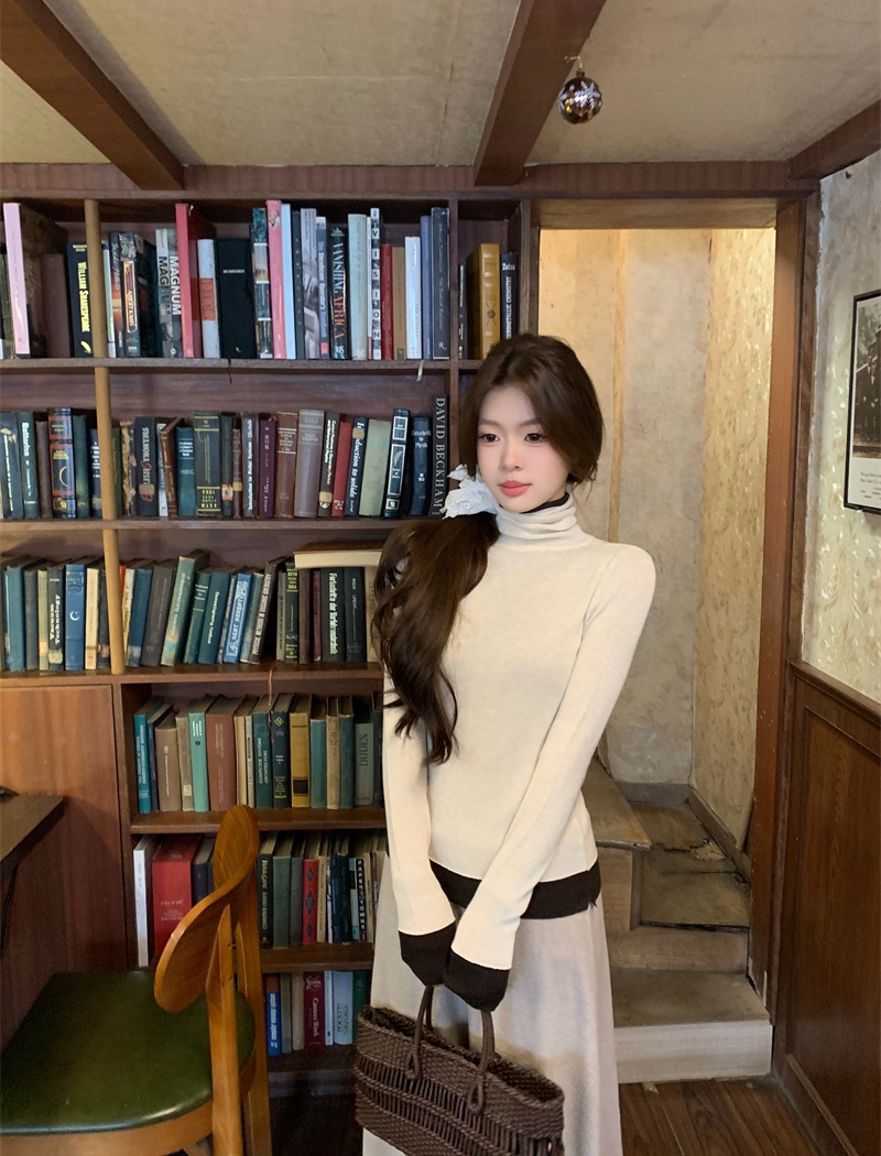 High collar bottoming shirt slim tops for women