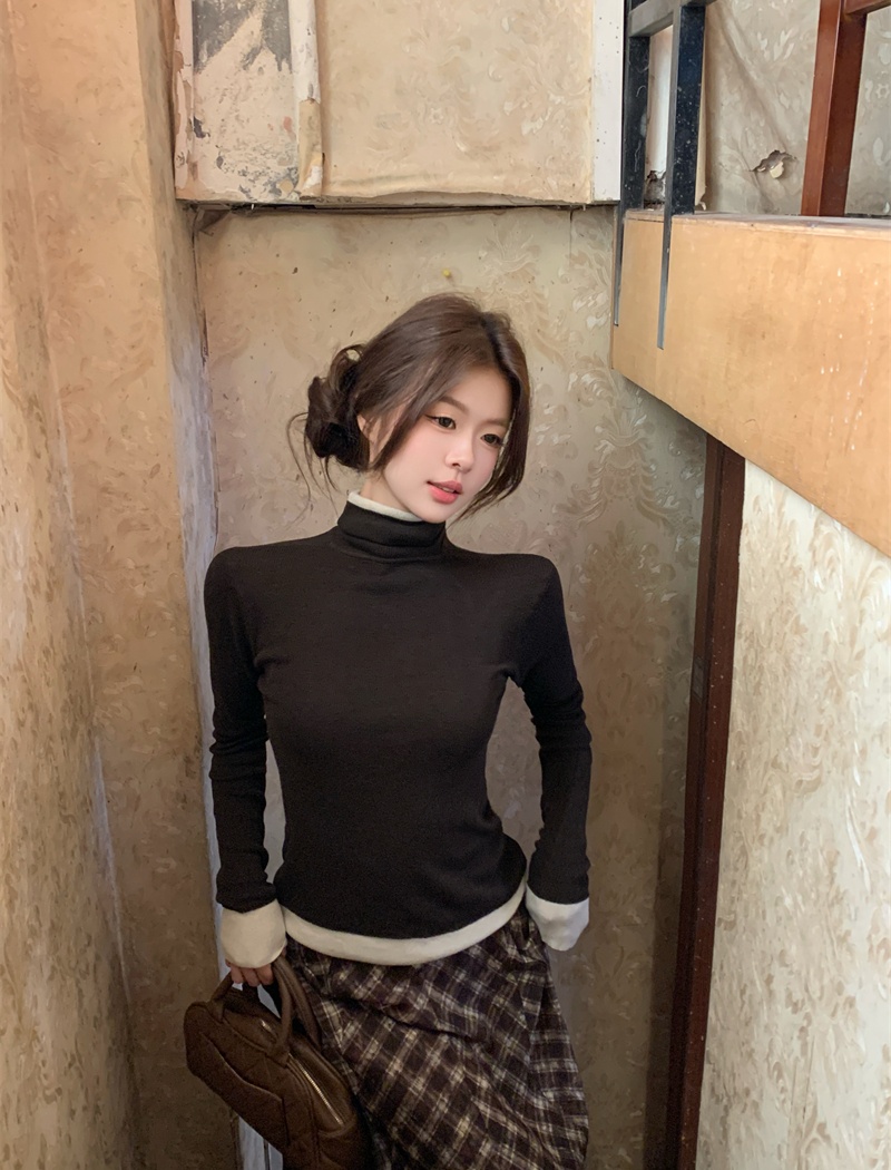 High collar bottoming shirt slim tops for women