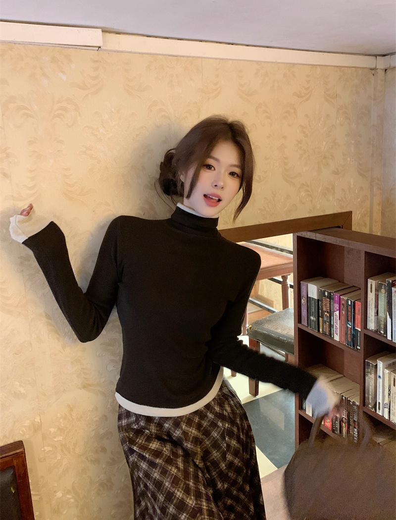 High collar bottoming shirt slim tops for women