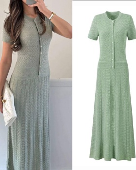 Hollow short sleeve retro cstand collar slim dress for women