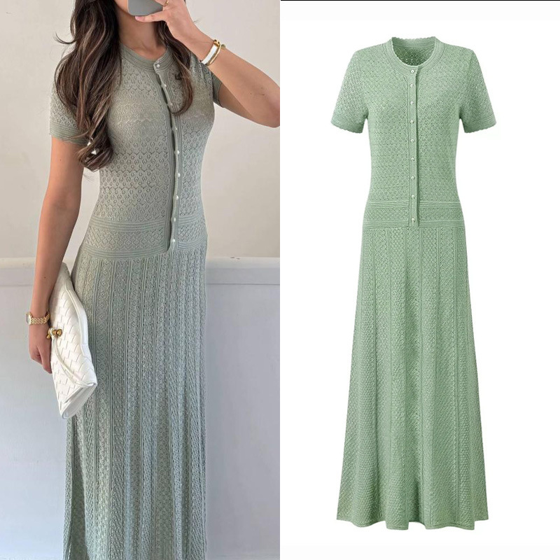 Hollow short sleeve retro cstand collar slim dress for women