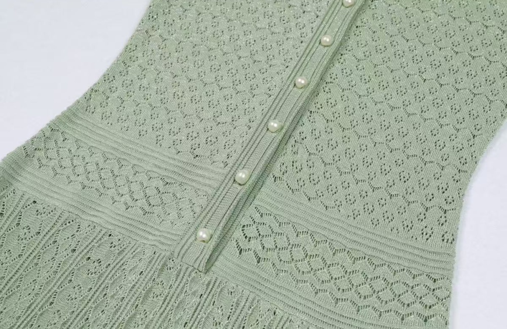 Hollow short sleeve retro cstand collar slim dress for women