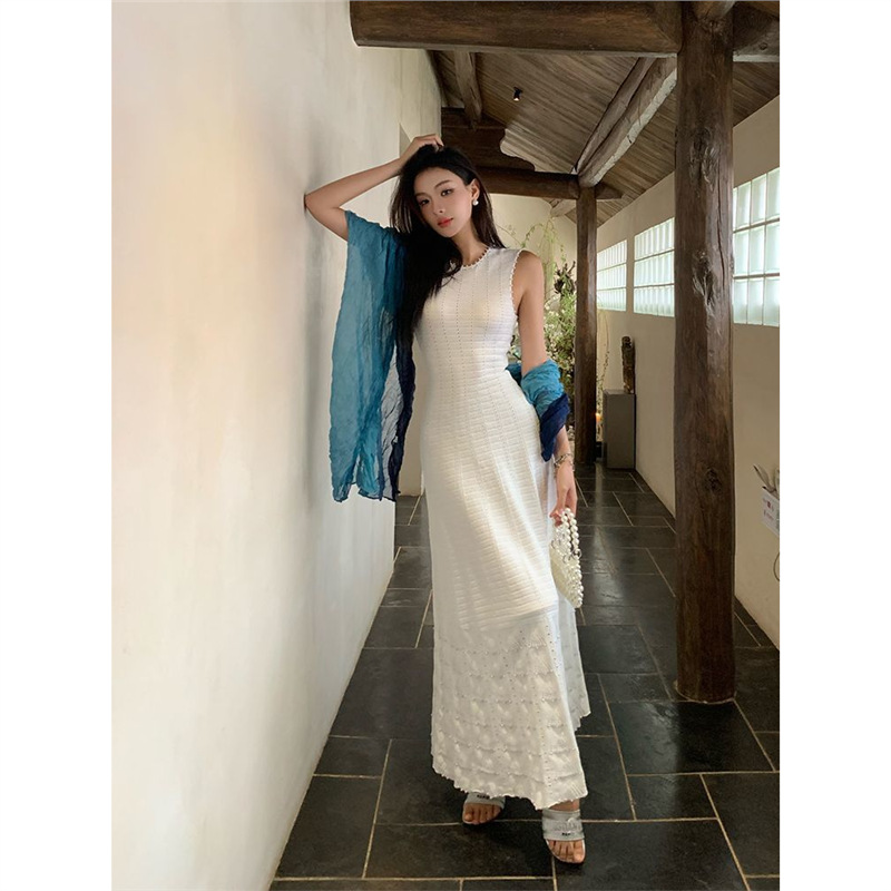 Temperament sleeveless slim dress knitted hollow vest