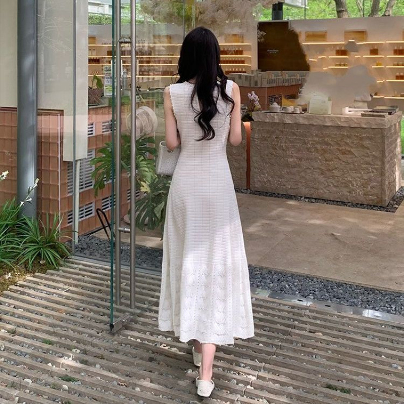 Temperament sleeveless slim dress knitted hollow vest