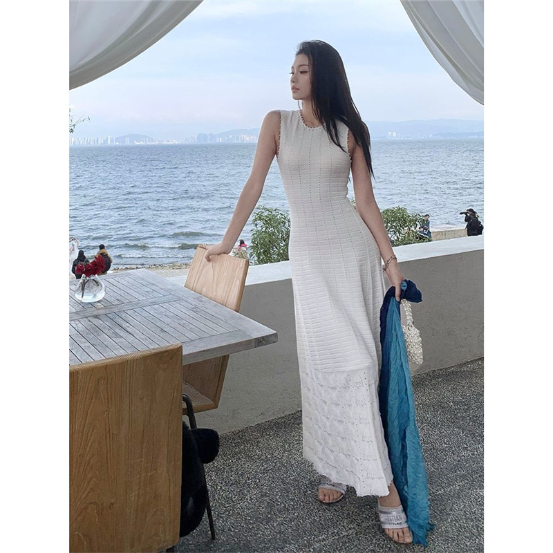 Temperament sleeveless slim dress knitted hollow vest