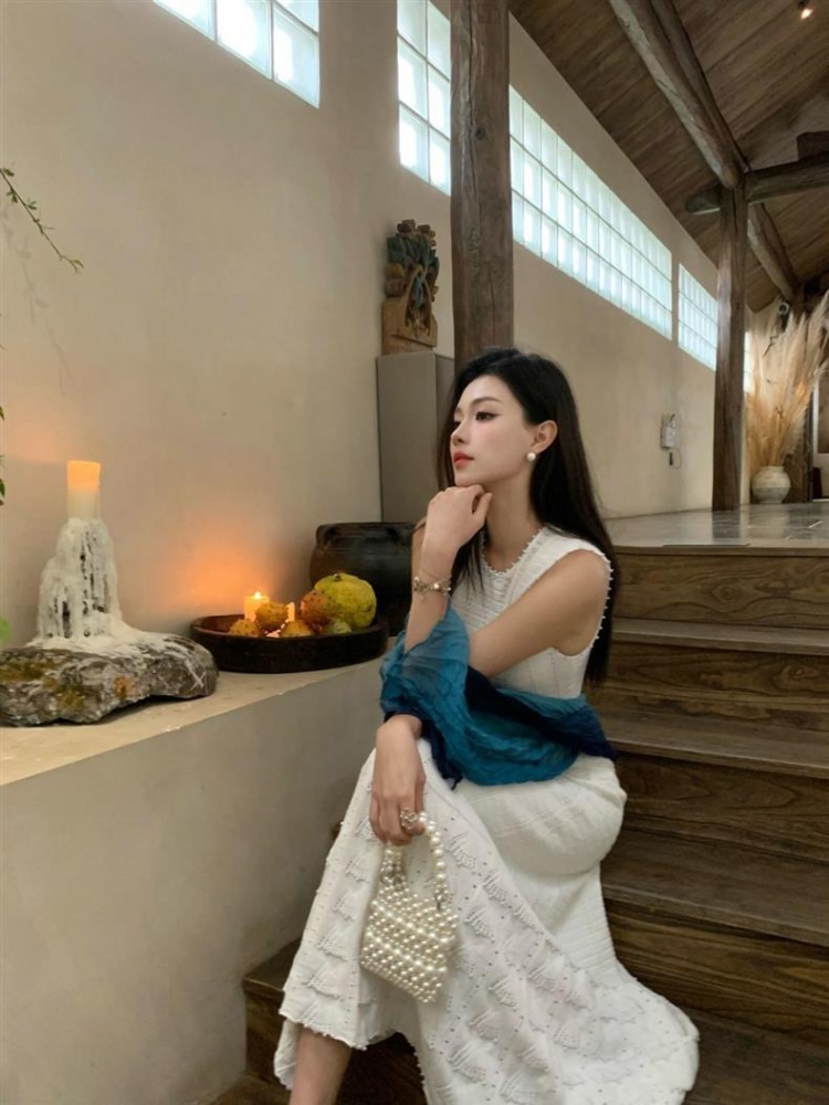 Temperament sleeveless slim dress knitted hollow vest