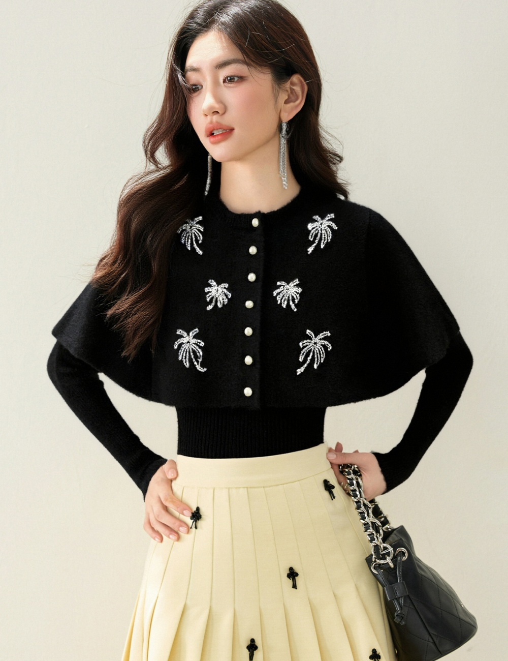 Autumn and winter sweater sequins cloak 2pcs set