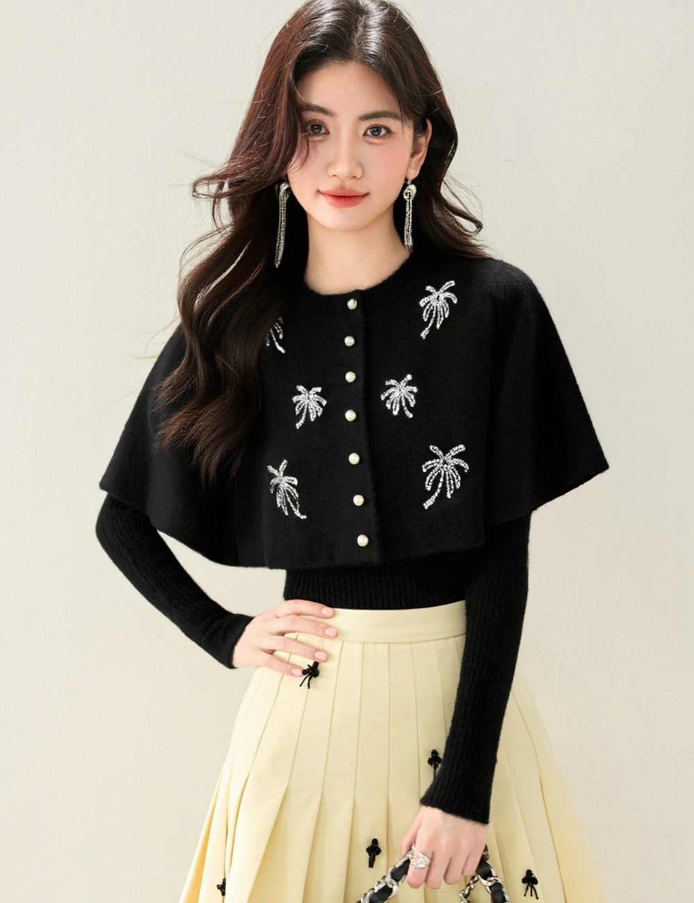 Autumn and winter sweater sequins cloak 2pcs set