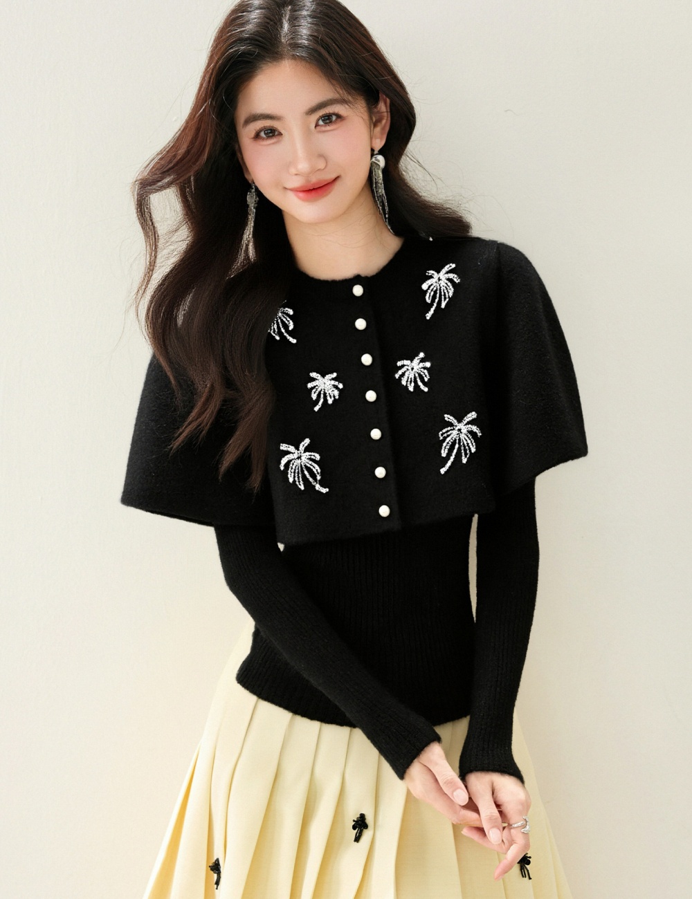 Autumn and winter sweater sequins cloak 2pcs set